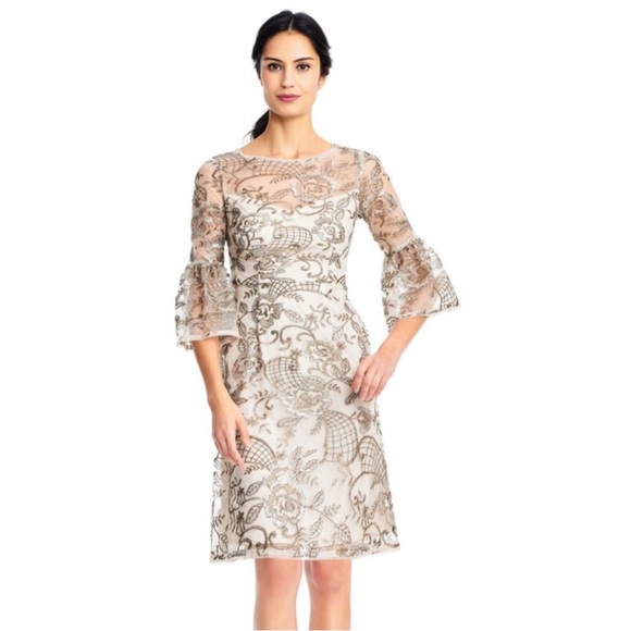 Adrianna Papell bell sleeve beaded sheath cocktail dress in size 8 - Picture 2 of 15